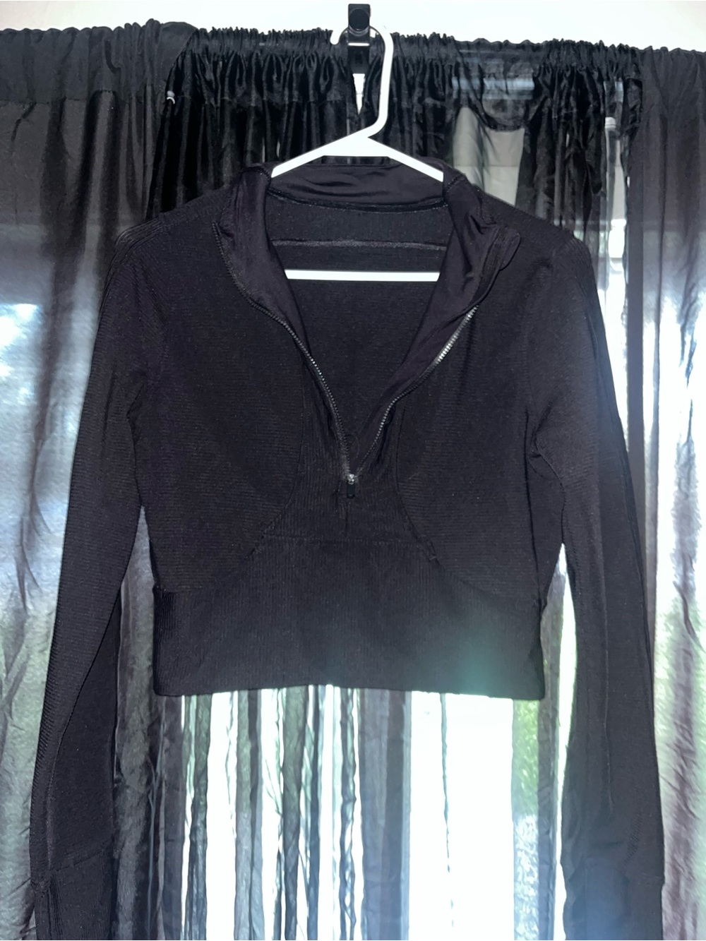 Cropped Black Half-Zip Hoodie for Women